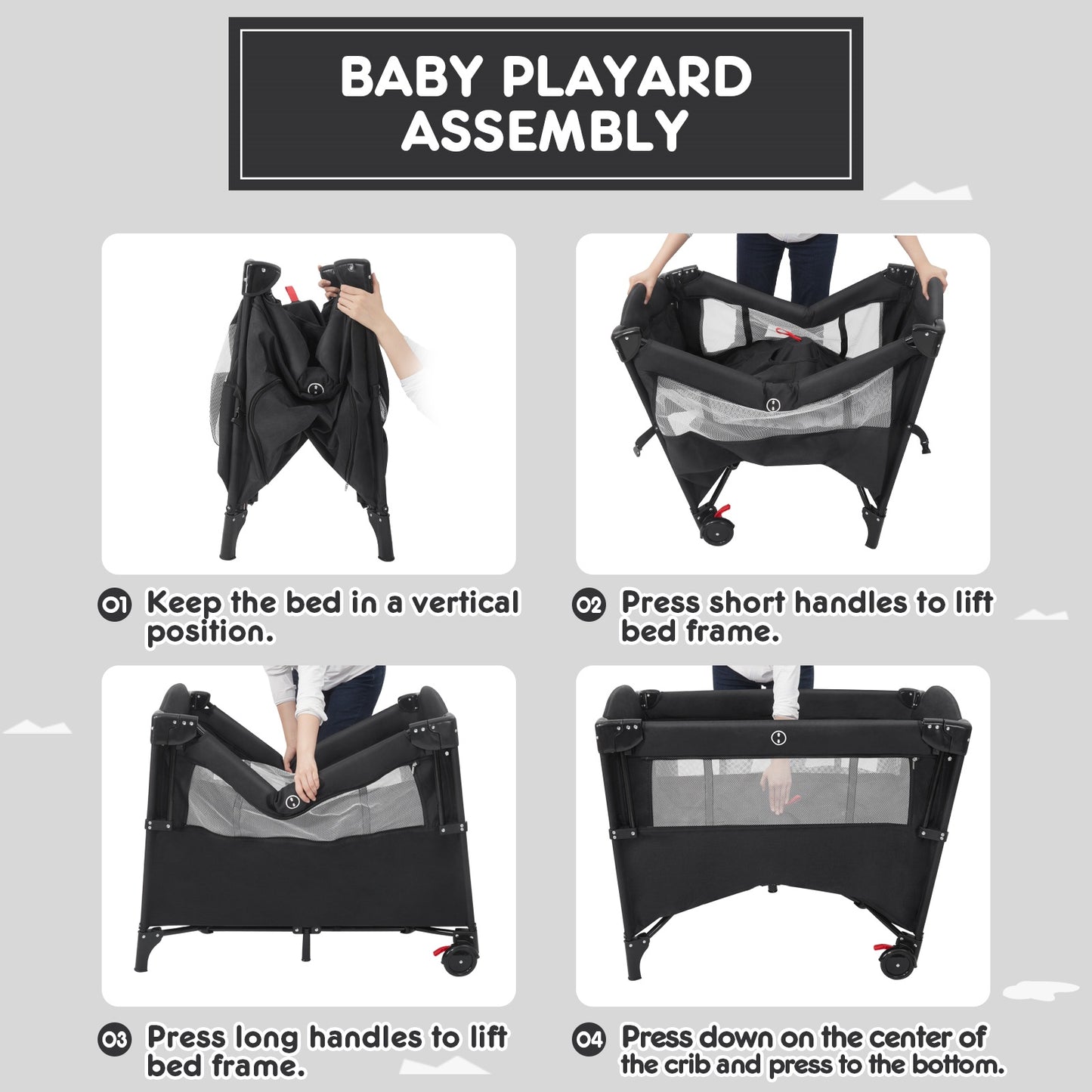 TEAYINGDE 5 in 1 Baby Playard with Bassinet, Nursery Center Playard Bedside Sleeper, Black, Infant