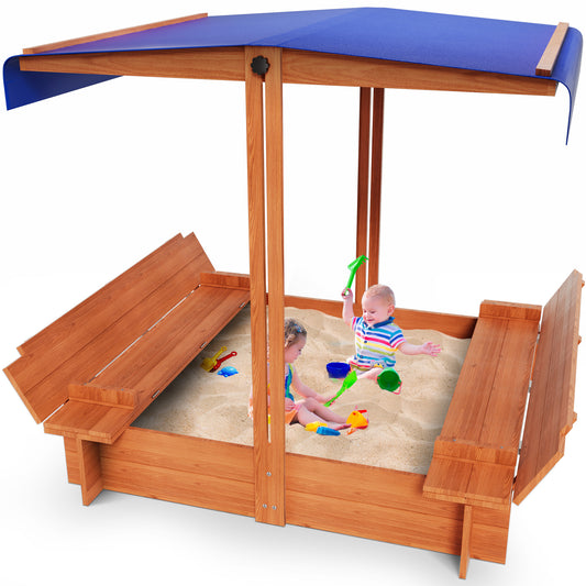 COCODRAGON 48" Wooden Sandbox with Lid, Outdoor Large Kids Sandbox with Seat,for Yard Lawn Garden